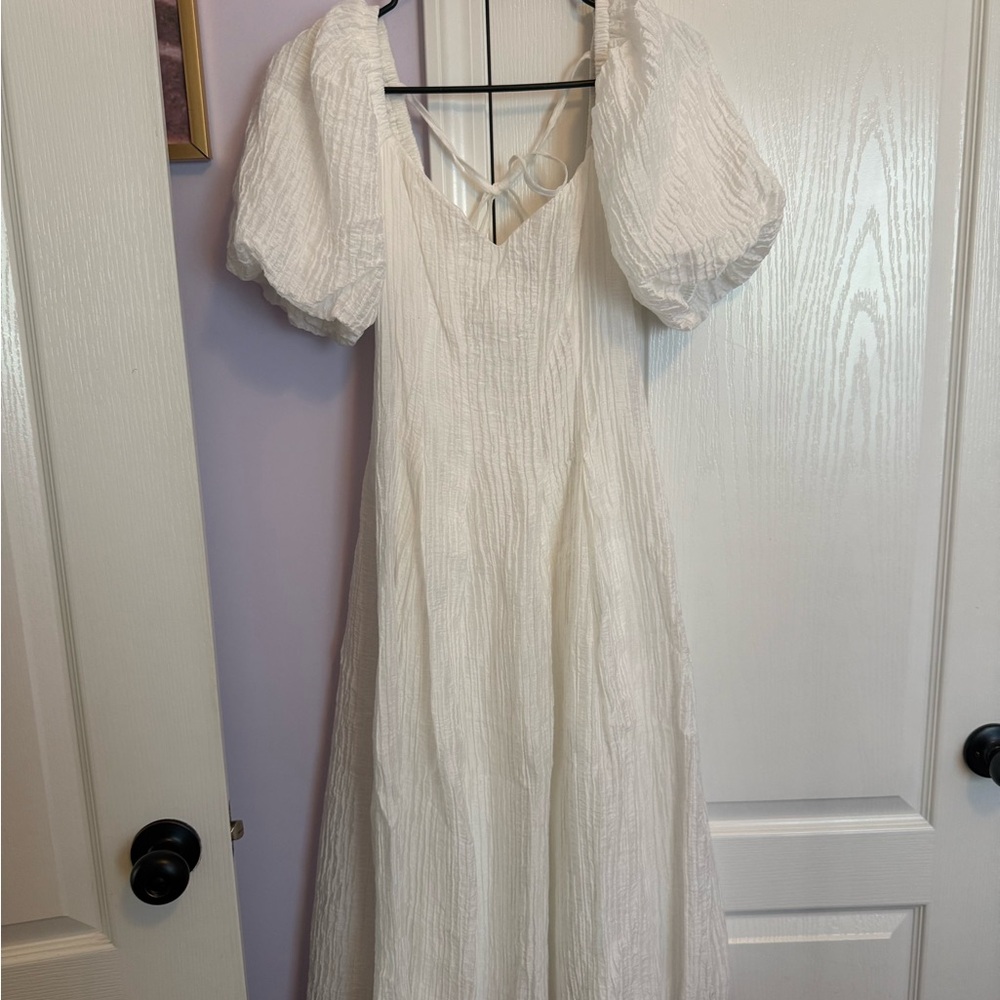 Lulu's White Textured Puff Sleeve Maxi Dress